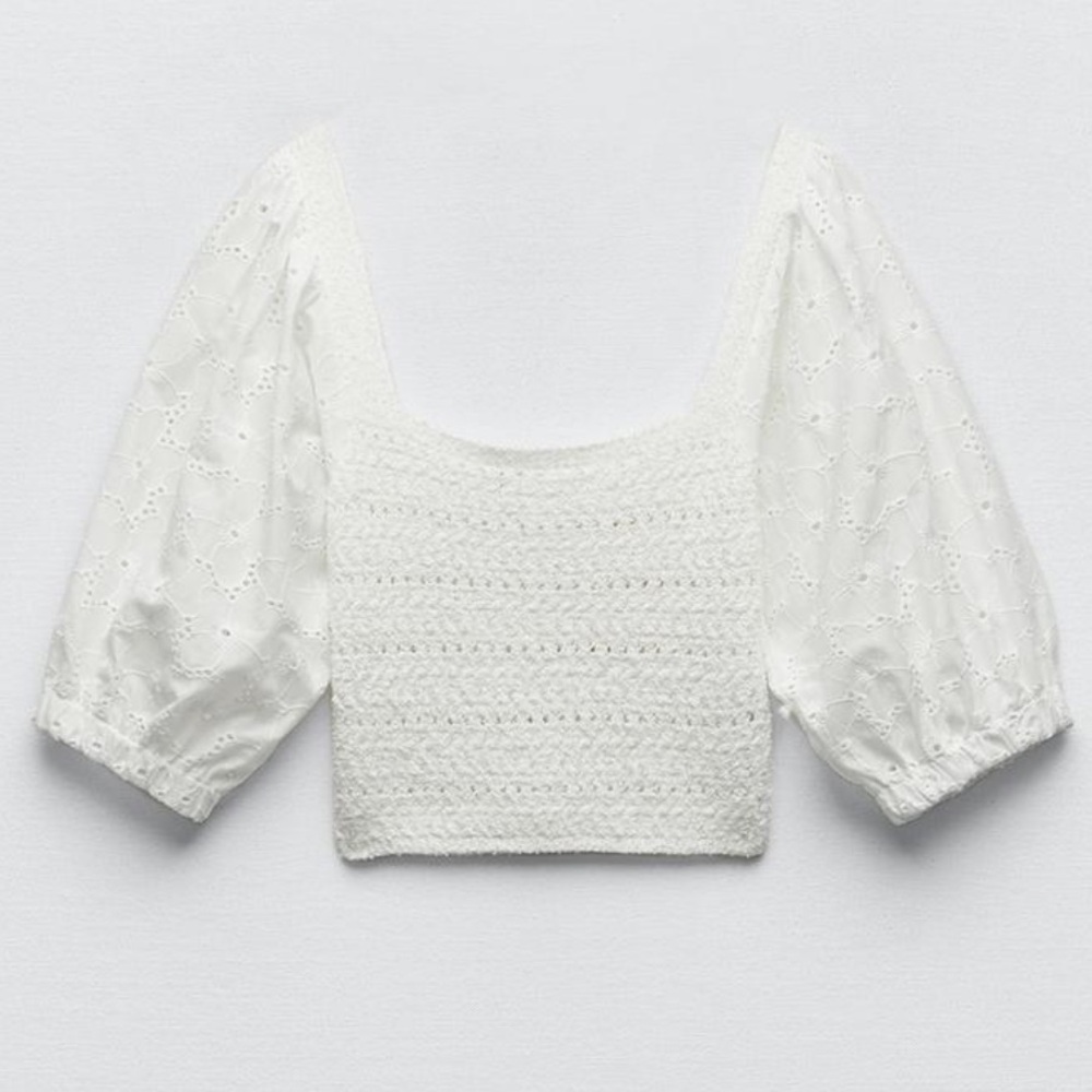 ZARA White Cropped Knit Top